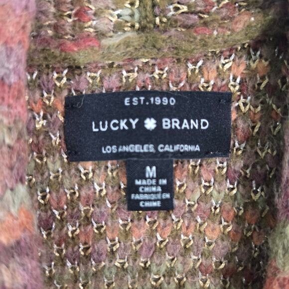 Lucky Brand Sweater Cardigan Womens Medium Metallic Stitch Chevron Open Front - Picture 3 of 7